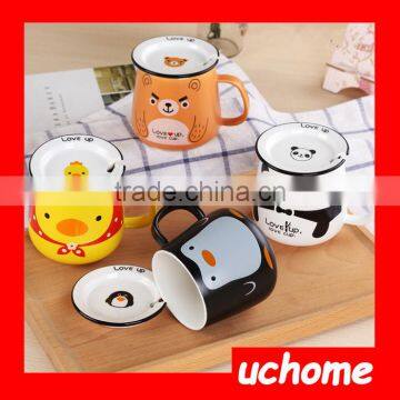 UCHOME High Quality Cartoon Ceramic Coffee Tea Milk Breakfast Cup Mug With Lid