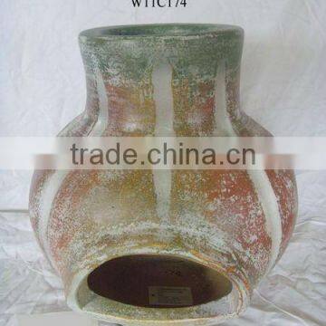 clay chimney with metal stand, fire shelf and lid