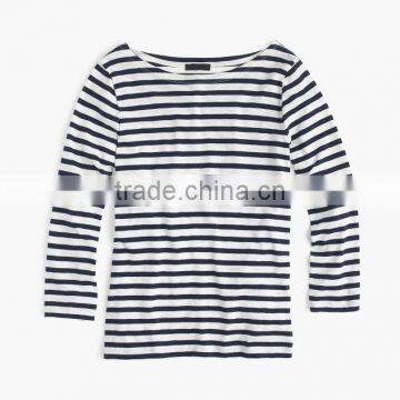 Casual clothes Women 3/4 Sleeve Striped boatneck T-shirt blank tall t shirts