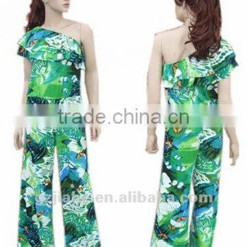 2012 hot selling fashion lady one shoulder flared pant jumpsuit