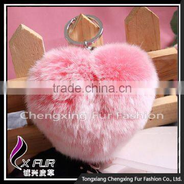 CX-R-46 Heart-Shaped Lovely Decoration High Quality Rex Rabbit Fur Keychain photo-3
