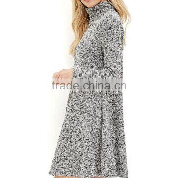 Trendy Marled Blend Knit Turtle Neck Long Sleeves Comfortable Custom Knit Dress photo-3