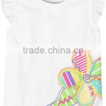 Girls printed ruffle sleeve white top