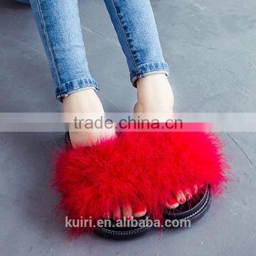 2017 Sweet Candy Color Summer Women Real Natural Feather Turkey Fur Fuzzy Slippers Slides Mules Women Open Shoes Fslipper-6 photo-4