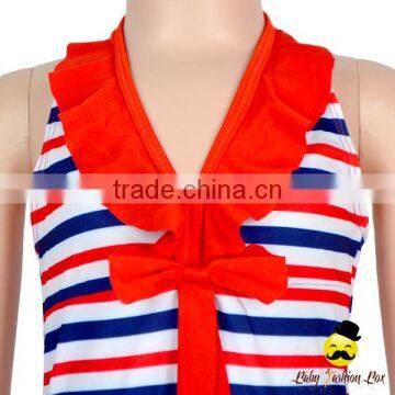 YZA-002 Yihong Cute Stripe Stylish Little Girls Sleeveless Bow Dress Designs Swimsuit Onesie Kids Swimming Wear photo-3