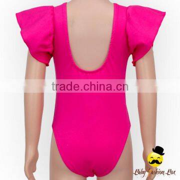 Summer Hot Pink Plain Kids Flutter Sleeve Infant Cotton Baby Girl Bodysuit One Piece Teenage Swimwear photo-5