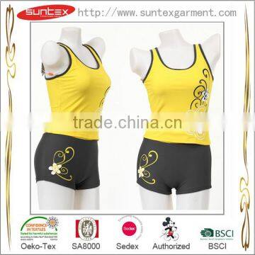 New arrval ODM OEM SA8000 yellow black vest sport swimwear sets with flower print