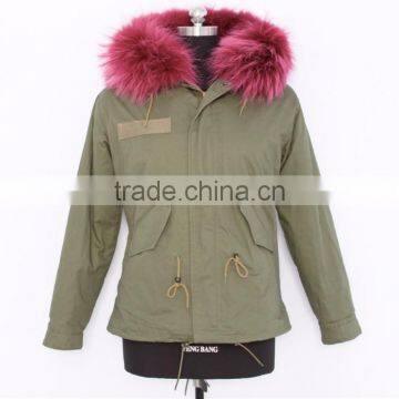 Myfur Customized Color and Size Baby Pink Raccoon Fur Hooded Ladies Parka photo-2