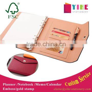 25K PU leather planner 3-fold cover custom loose leaf binding organizer agenda embossed/gold foil in logo