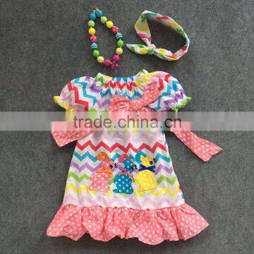 2016 new arrival Easter design rainbow chevron bunny girls dress hot sell cute girls party dress with matching accessories