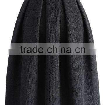 2016 Guangzhou Shandao Brand Name New Aututmn Fashion Women Ruffle Keen Length High Waist Dark Grey Cotton Formal Skirts Designs photo-5