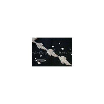 Leaf Shape Silver Beaded Bridal Rhinestone Applique Trim For Dresses