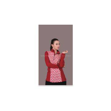 spring or autumn red merino wool sportswear with printed styles/pullover with top zipper