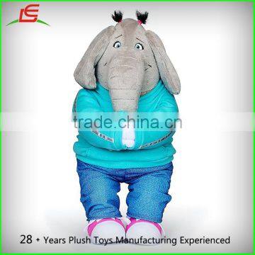 Cute Sing Movie Plush Meena Elephant With Blue Clothes