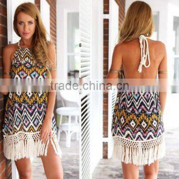 onen 2015 Europe boho printed dress summer beach dress sexy dress