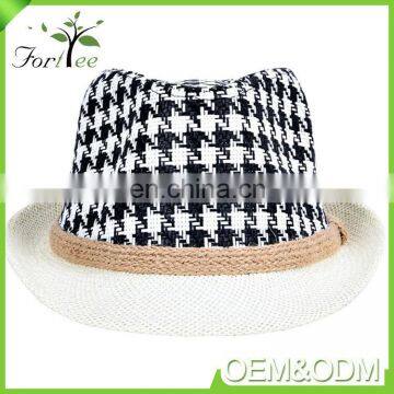 Latest style fashion gentlemen design jacquard weave summer beach sun fedora man straw hat