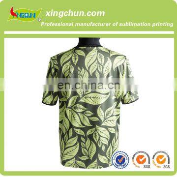 Hot Sale Leaf Round Neck 100% Polyester Customize Dye Sublimation Printed T Shirts photo-2