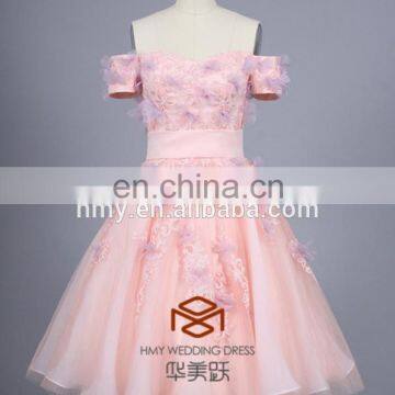 Watermelon Off Shoulder Elegant Petals Applique Lace Design Short Puffy Homecoming Dress HMY-D183 Cocktail Dresses