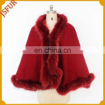 2015 Latest Fashion Luxury Lady 100% Cashmere Wool Shawl With Genuine Fox Body Fur Hood Custom Color Shawl