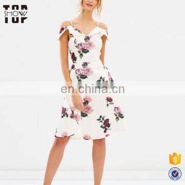 2017 trending products rose print off-shoulder bodycon midi dress women