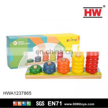 early educational wooden Ring Stack Toy Solid Wood Rainbow Rings kids wooden toys