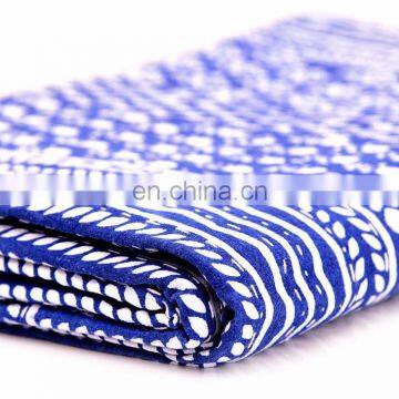 Indian Indigo Blue Abstract Design Kantha Quilt Handmade Bedspread Throw Cotton Queen Size Blanket Patchwork Print photo-3