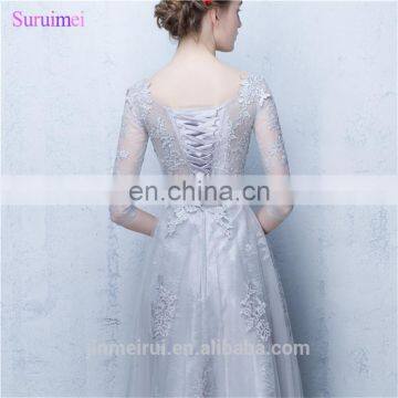 Dubai Bridesmaid Dresses Vestidos De Noite Longos Silver Appliques A Line Long Brides Maid Dresses With Sleeves photo-5