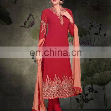 red colored georgette suit.