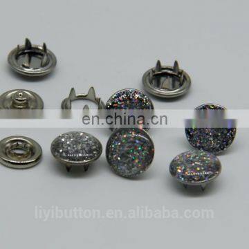 fancy high level brass material silver glitter power ring snap button for babies cloth