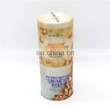 Cylinder metal food tin can with stackable empty tin can