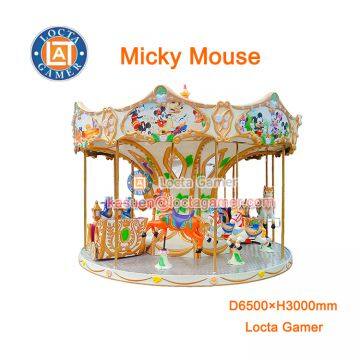 Zhongshan hot sale amusement park Micky Mouse Carousel 12 seat Merry go round, new and high quality earn money, for kids