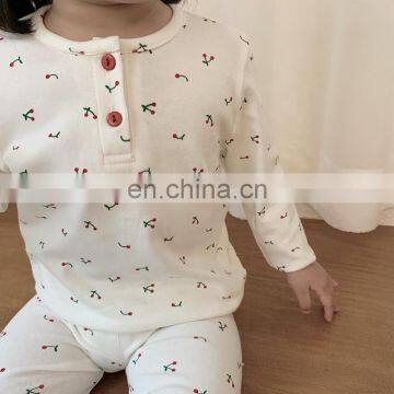 6563/Baby Girl Sweat Full Sleeve Rompe Sets Cherry Print Fashion Cute Loose Sleep Wear