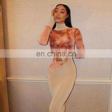 LAITE D2182 2020 Autumn&winter Fashion Contrast Color Printed Women Maxi Dresses Casual Dresses photo-7