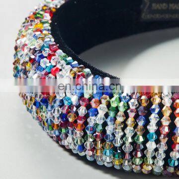 Luxury Full Color Crystal Headband for Women Padded Hairband Handmade Beaded Wide Headwear Hair Accessories Hair Hoop for Girl