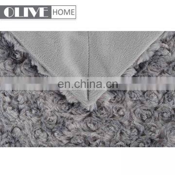 Low Price Supet Soft Comfortable Faux PV Fur Mink Blanket With Brushed Rose Pattern photo-6