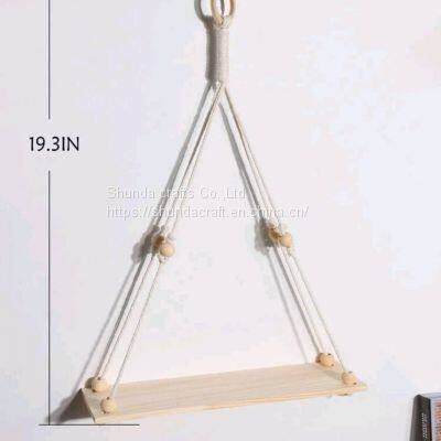 Triange Shaped Wooden Rope Wall Photo Display Hanging Panel shelf