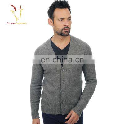 V Neck Men Cardigan Sweater Cashmere Knitted Cardigan With Elbow Patch photo-3