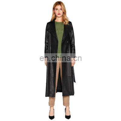 Women Long body Lambskin Black Full Body Trench Leather Coat