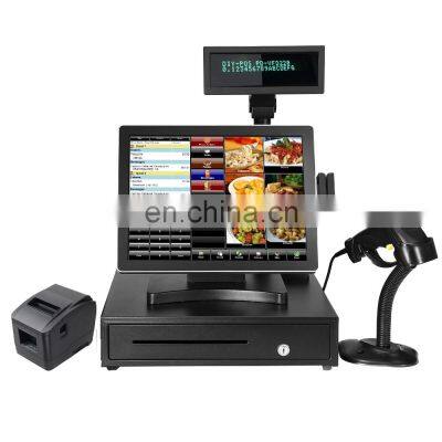 All in one pos 15 inch touch/ desktop computer with barcode reader