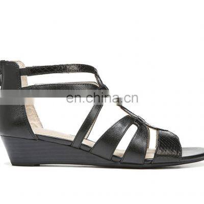 women unique strappy design snake leather look open toe back zip wedge heels sandals shoes also available in leather(LAJWG0047)