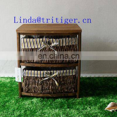 Living Room Furniture Solid Wood Storage Cabinet Chest With Wicker Willow Basket Drawers photo-2