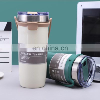 Reusable Double Wall Insulated Coffee Mug Cups Travel Mug Winter Warmer Stainless Steel Tumbler Cup With Handle