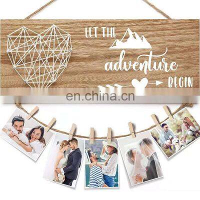 Wholesale Creative Home Wall Decoration Wooden Hanging Photo Frame with DIY Craft Note Clips