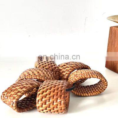 Rattan Napkin Ring Mid Century Modern 60s Set Tableware Set Napkin Holder Rings Wovenmade in Vietnam photo-2