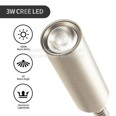 Meanyee Wall Mount Reading Lamp Headboard Bedside Lights With Switch/Flexible Gooseneck/Surface/Brushed Nickel/3000K LED/MY-WN188N photo-4