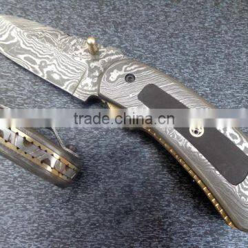 udk f200" custom handmade Damascus folding knife / pocket knife with Damascus steel and Buffalo horn handle