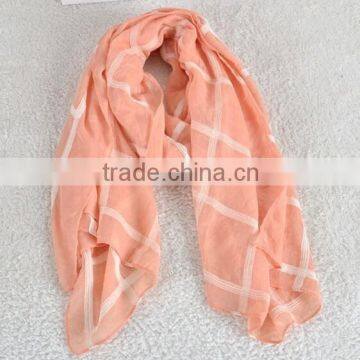 Wholesale Spring Plaid Checked Embroidery Cotton Shawl Scarf