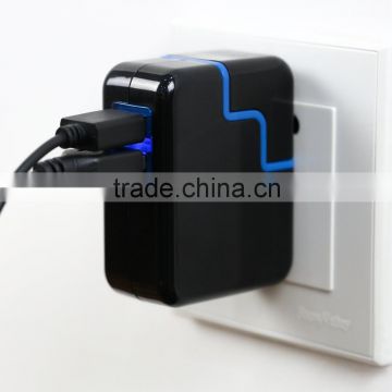 15W/3.1A Dual USB Ports Mini Rapid Universal Travel Charger / Wall Charger with Foldable Swivel Plug