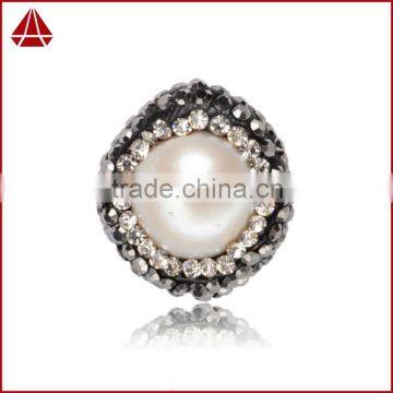 Classic round pearl beads with zircon, zircon pave pearl jewelry beads with hole