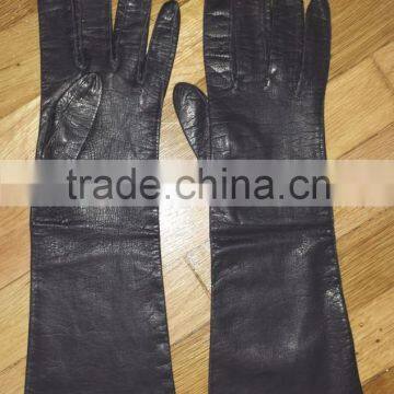 2015 New fashion stylish womens vintage black leather gloves paris france trefousse size 7.5 14" for womens